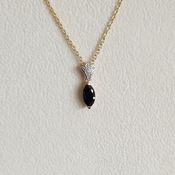 Black Spinel Pendant Necklace 14K YG and Stainless Steel Chain - Picture 10 of 11